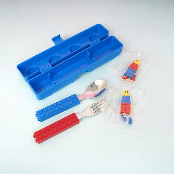 Personalized Lego-Themed Stainless Steel Spoon & Fork Set for Kids